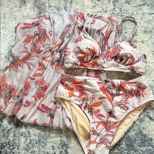 Cupshe Floral Bikini Set with Cover-Up